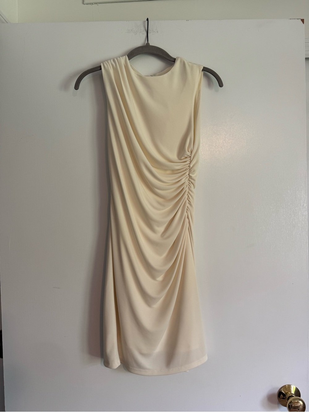 Zara Cream Sleeveless Draped Midi Dress